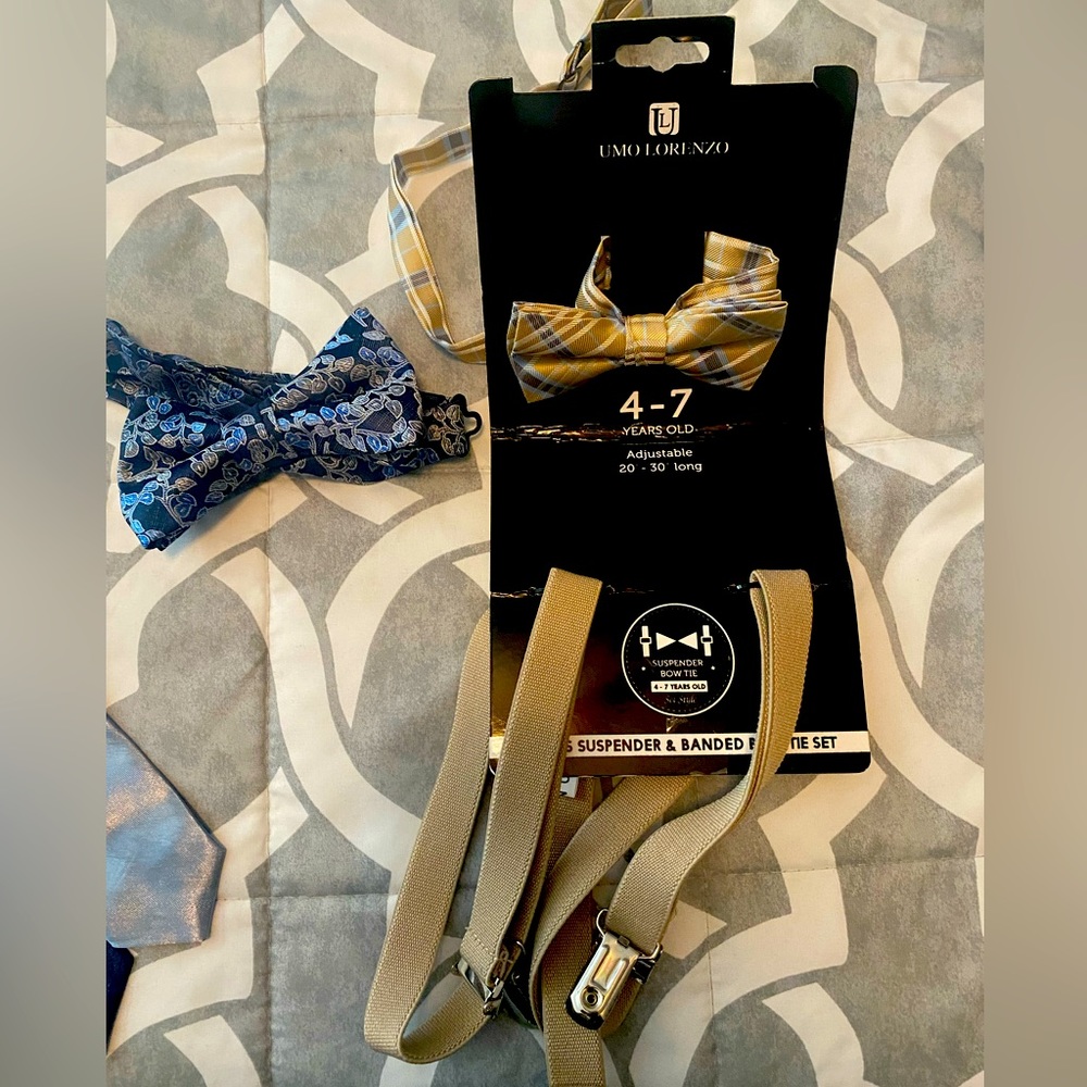 Boy Khaki and Blue Bow tie and suspenders